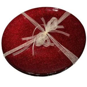 Akcam Turkish Salad Plates Holiday Red Sparkle Glitter New 8" diameter- Set of 4